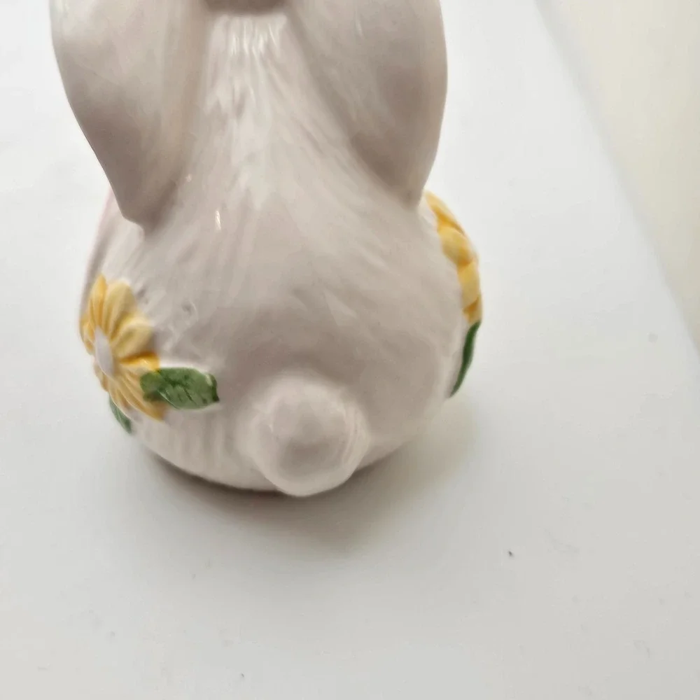 Vintage Ceramic Easter Bunny Rabbit Figurine Set White Floral Decor Pair